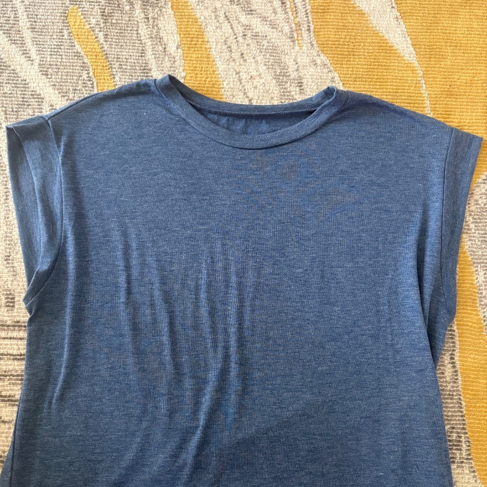Blue Cropped Crew Neck Muscle Shirt- Rouge! - Picture 2 of 3